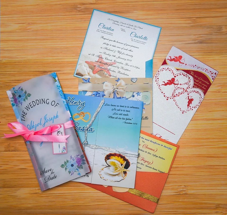 Wedding invitation samples with decorative finishes